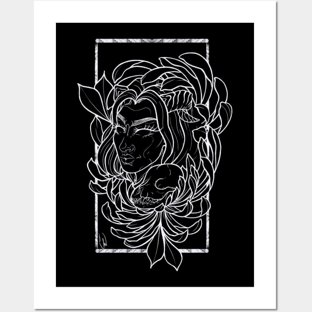 Demon lady white line Wall Art by clara_whyte